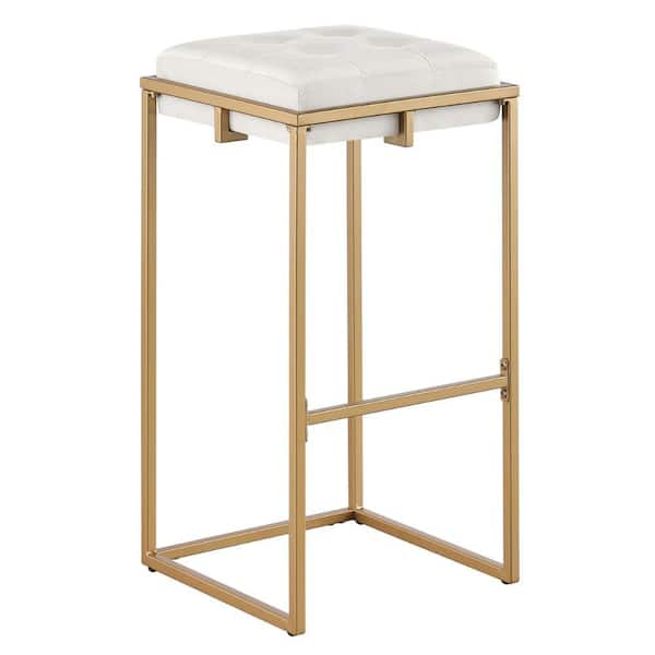 Benjara 25 in. White and Gold Backless Metal Frame Bar Stool with ...