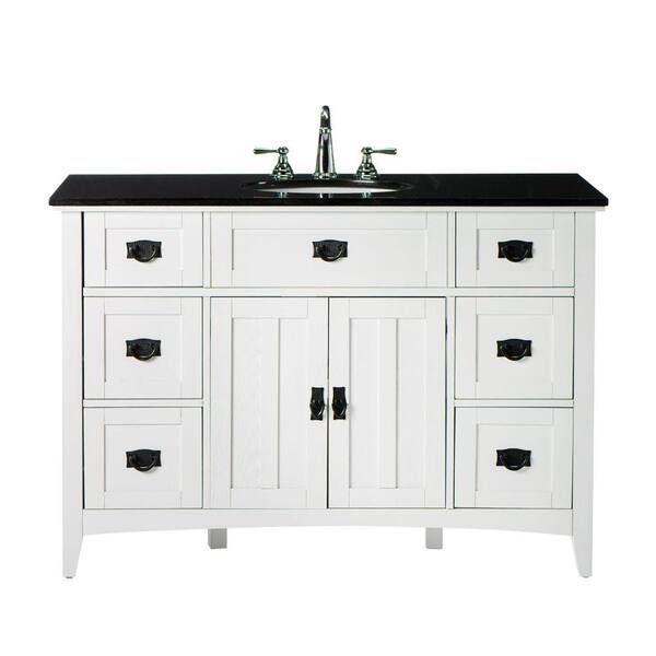 Home Decorators Collection Artisan 48 in. W x 20-1/2 in. D Six-Drawer Bath Vanity in White with Granite Vanity Top in Black