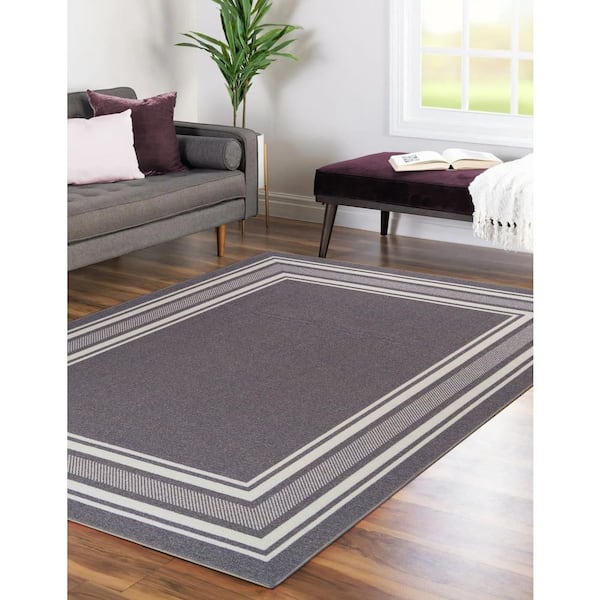 Beverly Rug Carmel Gray Bordered Non-Slip Indoor Area Rug