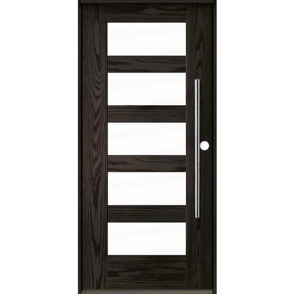 Krosswood Doors Modern Faux Pivot 36 in. x 80 in. 5 Lite Left-Hand/Inswing Clear Glass Baby Grand Stain Fiberglass Prehung Front Door