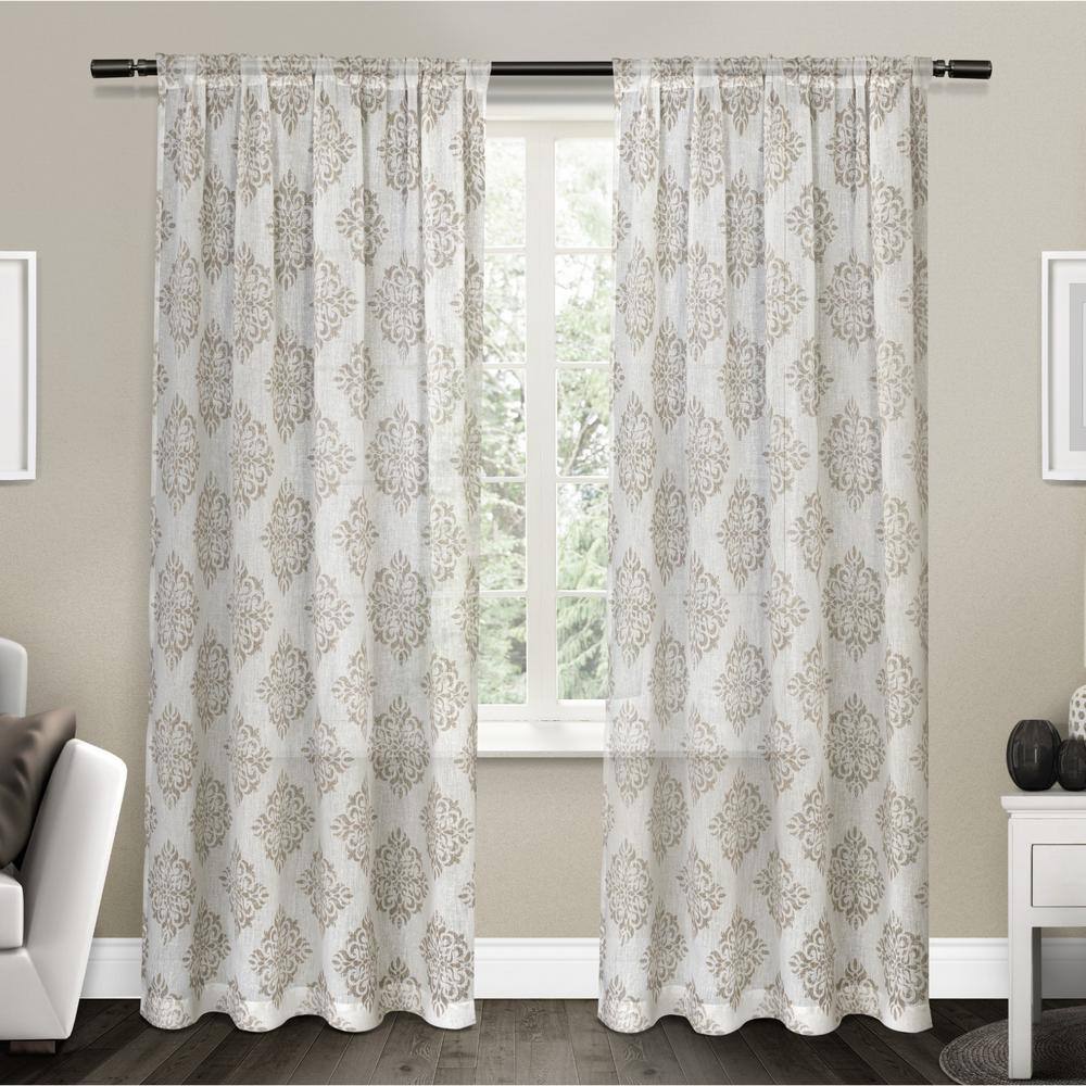 Exclusive Home Curtains Nagano Medallion Belgian Linen Rod Pocket Curtain Panel Pair  54x108  Taupe