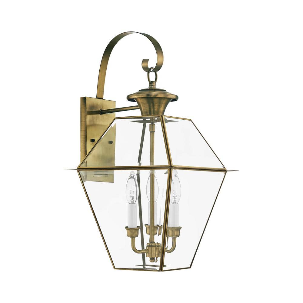 Charleston Elegance Antique Brass 3-Light Outdoor Wall Lantern