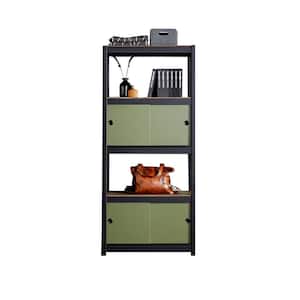 Kepsuul 32 in. W x 16 in. D x 77 in. H Black 4-Shelf + 2 Dark Green Door Customizable Modular Wood Shelving and Storage