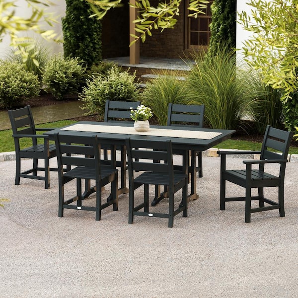 Grant Park 7-Piece Farmhouse Plastic Outdoor Patio Dining Set in Black