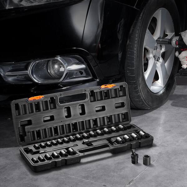 3/8 in. Impact Sockets Set 6 Point Drive Bit Ratchet Tool Kit Case (29-Piece)