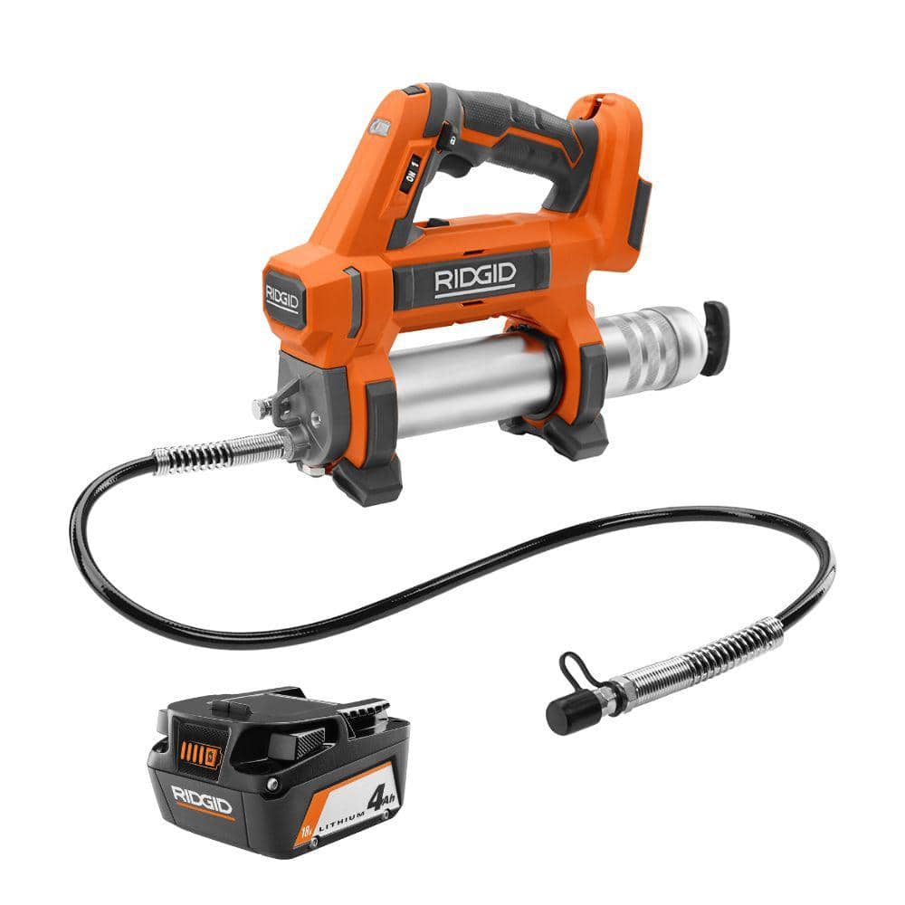 18V Cordless Grease Gun with 18V Lithium-Ion 4.0 Ah Battery -  RIDGID, R860445-R87004