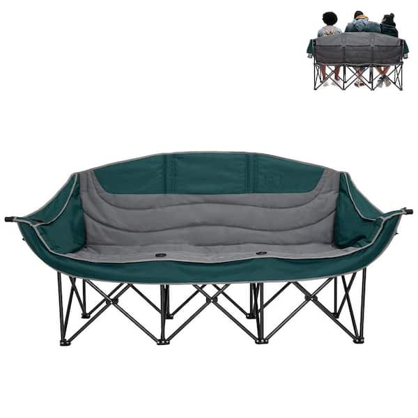 Oversized Heavy Duty Camping Chair Loveseat for Adults Portable Folding L 3 Person Green/Grey