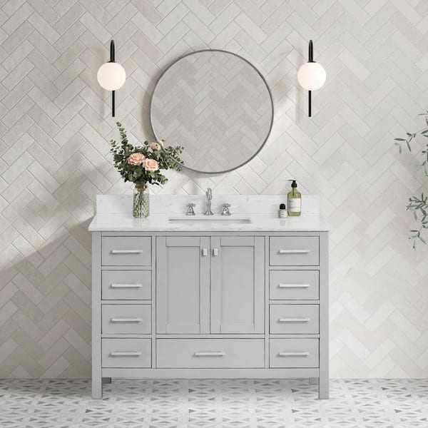 Bath Mist 48 in. W Single Sink Freestanding Bath Vanity in Gray with White Engineered Top