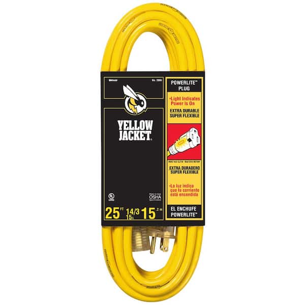 Yellow Jacket 25 ft. 14/3 SJTW Outdoor Medium-Duty Extension Cord with Power Light Plug