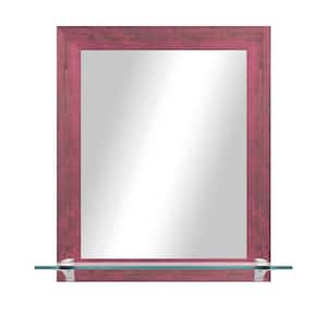 21.5 in. W x 25.5 in. H Rectangle Framed Pink Vertical Wall Mirror with Tempered Glass Shelf and Chrome Bracket