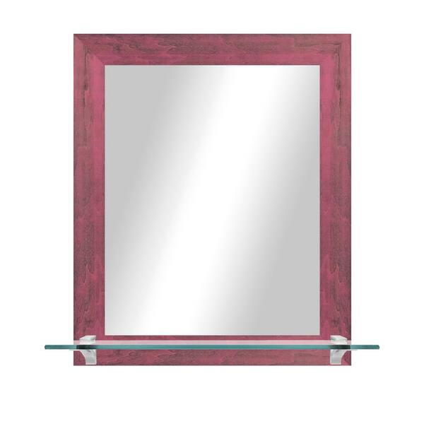 Unbranded 21.5 in. W x 25.5 in. H Rectangle Framed Pink Vertical Wall Mirror with Tempered Glass Shelf and Chrome Bracket