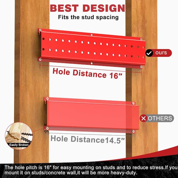 Garden Tool Organizer Wall Mount 48 in. with 9 Hooks,Shovel Holder Wall Mount Garden Tool Rack Heavy Duty(Red)