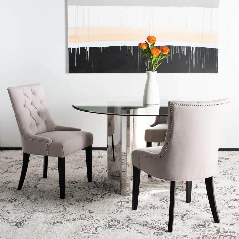 Elegant Taupe Linen and Birch Wood Parsons Side Chair Set