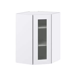 Wallace Painted Warm White Shaker Assembled Glass Wall Diagonal Corner Kitchen Cabinet (24 in. W x 35 in. H x 14 in. D)