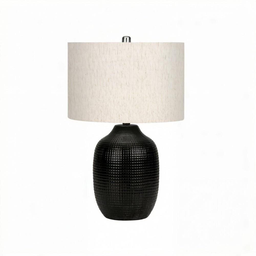 25 in. Black Ceramic Table Lamp with Ginger Jar Shape and Ivory Linen Drum Shade for Living Room, Bedroom and Office price history on PriceWatchPro
