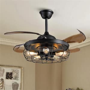 42 in. Black Ceiling Fan Indoor with Lights and Remote Retractable Blades Fandelier