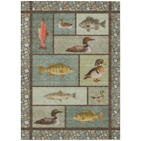 Chantille Machine Washable Indoor/Outdoor Abstract ACN2606 Green 9 ft. x 12 ft. Area Rug