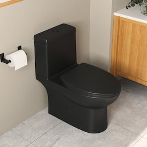 Ally 1-Piece 0.8/1.28 GPF Dual Flush Elongated ADA Comfort Height Toilet in Black Seat Included