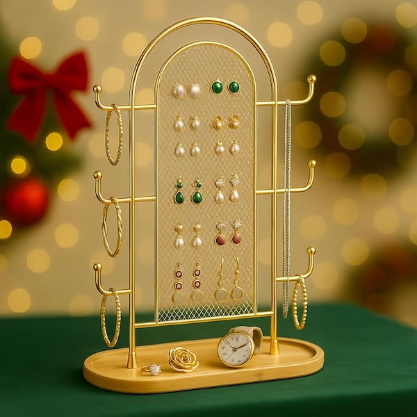 Dracelo Gold Metal Jewelry Organizer Stand (12.9 in. x 8.6 in