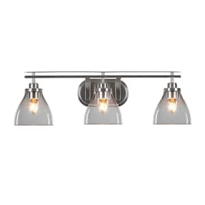 Monroe 28.25 in. 3-Light Brushed Nickel Vanity Light 6.25 in. Clear Bubble Glass Shade No Bulbs Included