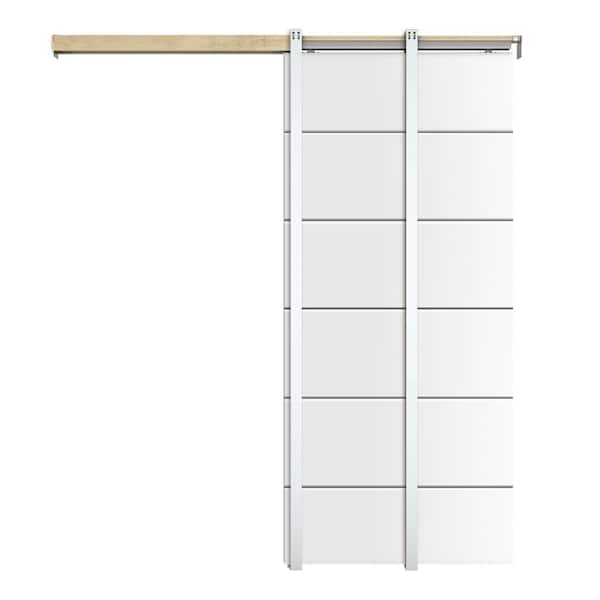 CALHOME 30 in. x 80 in. White Primed Composite MDF Sliding Door with ...