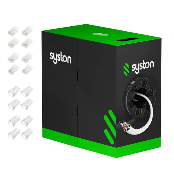 500 ft. White 23AWG Solid Copper CAT6E CMR Riser Rated Data Network Ethernet Wire with RJ45 8-Position 8-Contact