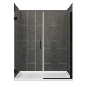 Marina 60 in. L x 30 in. W x 78 in. H Left Drain Alcove Shower Stall/Kit in Slate with Matte Black Trim