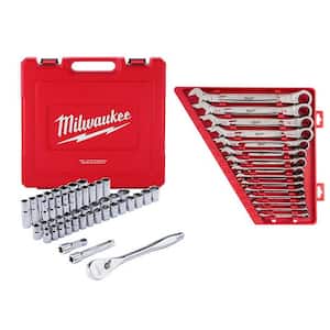 1/2 in. Drive SAE/Metric Ratchet and Socket Mechanics Tool Set with SAE Combination Ratcheting Wrench Set (62-Piece)