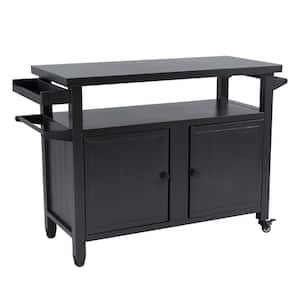 Outdoor Grill Table Black Grill Carts Outdoor Storage Cabinet with Wheels Kitchen Dining Table Cooking Prep BBQ Table