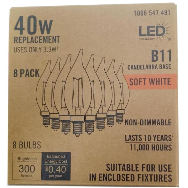 40-Watt Equivalent B11 Non-Dimmable Clear Glass Filament Vintage Edison LED Light Bulb Soft White 2700K (8-Pack)