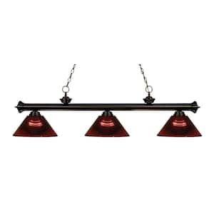 Riviera 3-Light Bronze With Burgundy Acrylic Shade Billiard Light With No Bulbs Included
