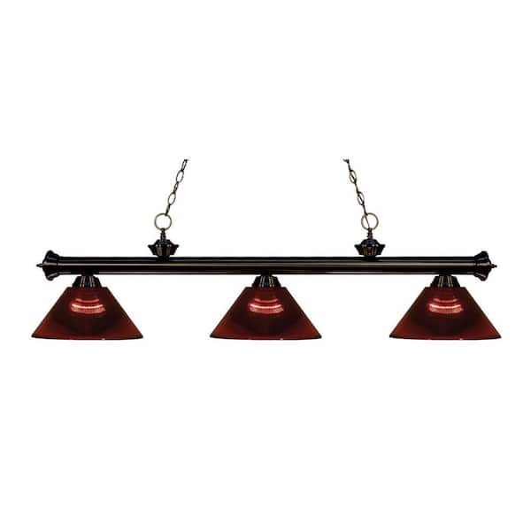 Riviera 3-Light Bronze With Burgundy Acrylic Shade Billiard Light With No Bulbs Included