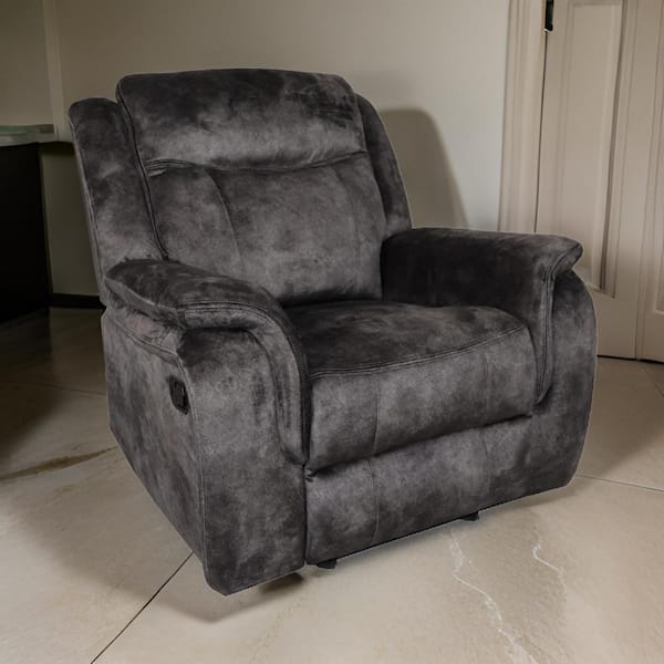 Benjara Gray Faux Suede Power Recliner with Pocket Coils