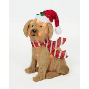 24 in. Tall Clear Lighted Christmas Plush Tinsel Golden Poodle Yard Sculpture