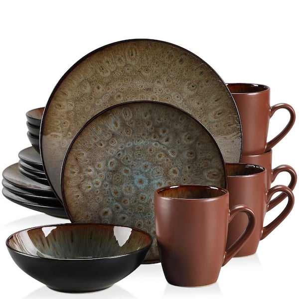 vancasso 16-Piece Brown Stoneware Dinnerware Set Service for 4 Tableware Set with Plates Bowls and Mugs
