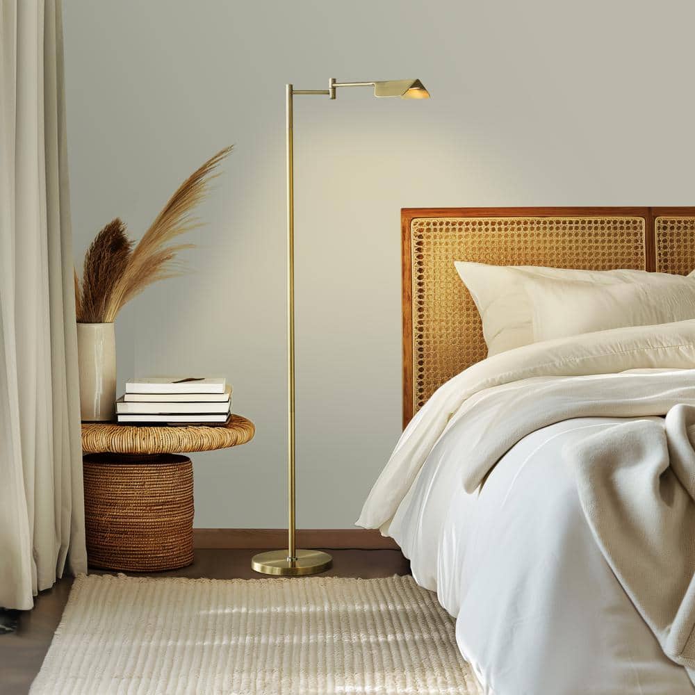 Elegant Antique Brass 53" Adjustable LED Task Floor Lamp with 3-Way Dimmer