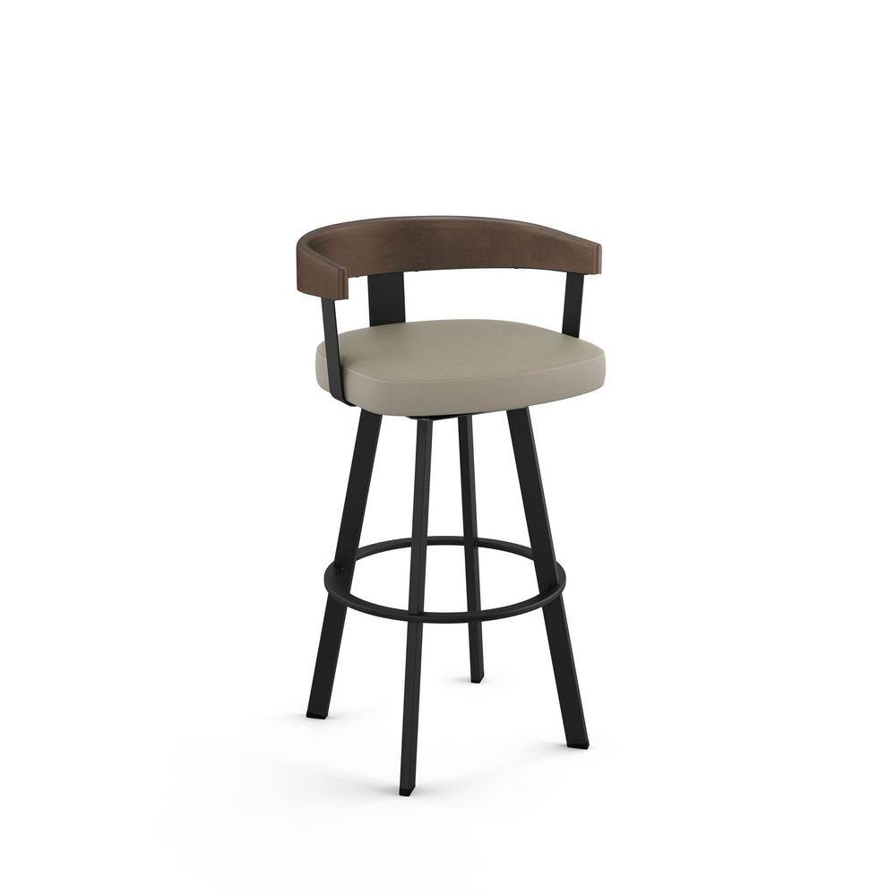 Lars 26" Gray Faux Leather Swivel Counter Stool with Wood Backrest