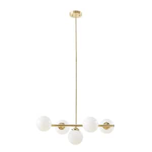 5-Light Chandelier with Frosted Glass Globe Bulbs in Gold