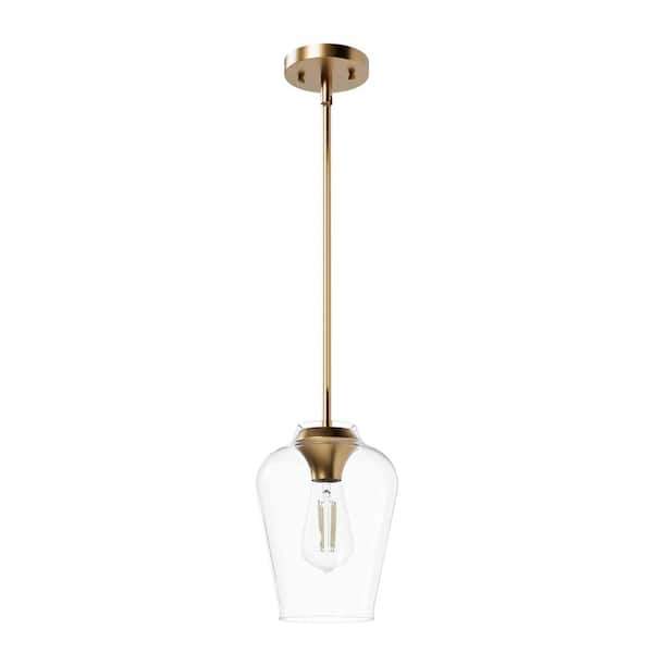 Vidria 60-Watt 1-Light Alturas Gold Island Mini Pendant Light with Clear Glass Shade, Bulb Not Included
