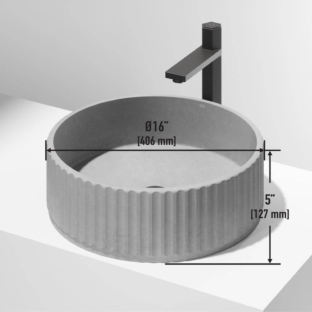 Gray Fluted Concrete Round Above-Counter Vessel Sink