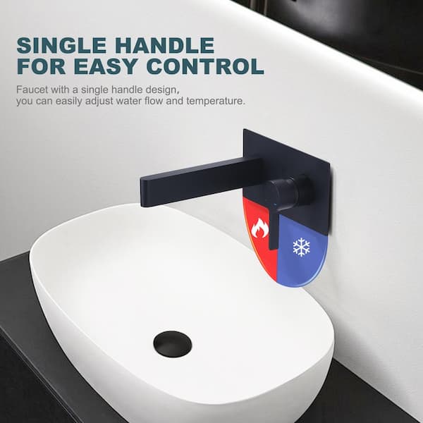 Single Handle Wall Mounted Modern Bathroom Sink Faucet Solid Brass in Matte Black