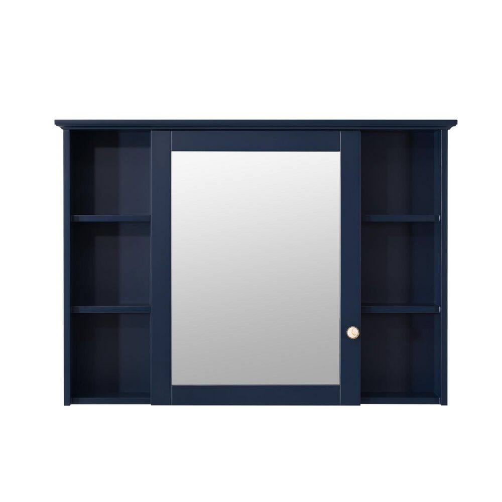 Fully Assembled 42 in. W x 30 in. H Rectangular Solid Wood Medicine Cabinet with Mirror and Open Storage in Navy Blue price history on PriceWatchPro