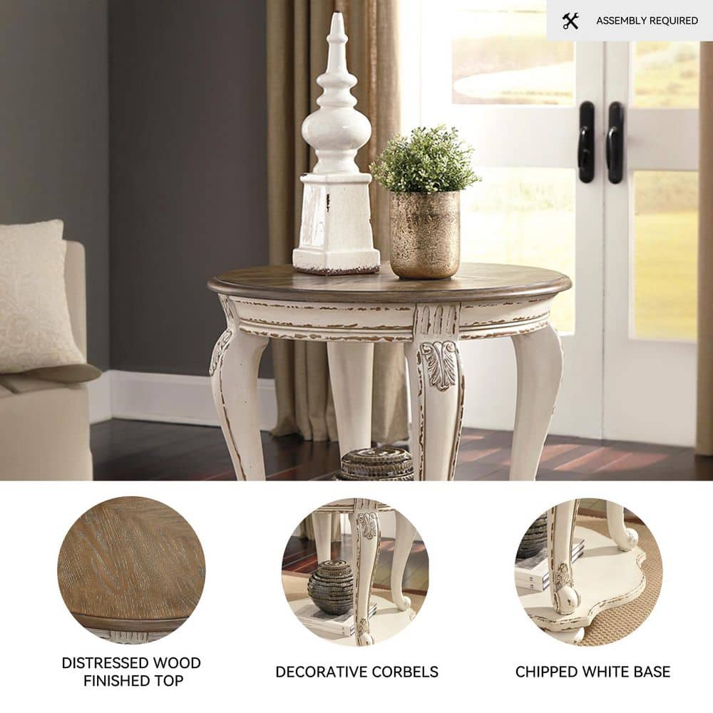 Realyn 26 in. 2-Toned Round Wood End Table (NO TEST)