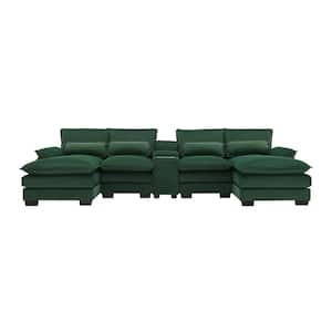 123 in Wide Pillow Top Arm Chenille U-Shaped Modern Upholstered Sofa in Green