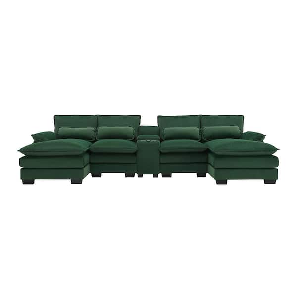 Z-joyee 123 in Wide Pillow Top Arm Chenille U-Shaped Modern Upholstered Sofa in Green