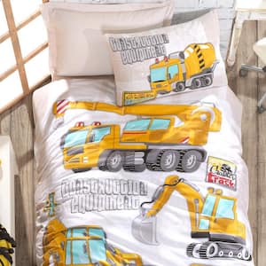 Building White Duvet Cover Set, Yellow, Twin Size Duvet Cover, 1-Duvet Cover, 1-Fitted Sheet and 2-Pillowcases