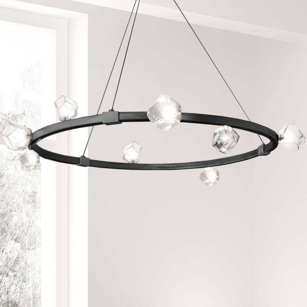 Matte Black and Crystal 42.5" Modern Circular Chandelier
