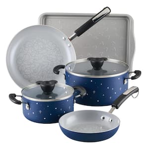Disney Bon Voyage 7-Piece Aluminum Ceramic Nonstick Cookware Set, with Lids in Blue