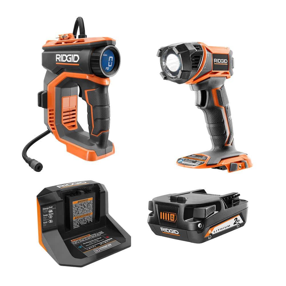 RIDGID 18V Cordless High Pressure Inflator Kit with 2.0 Ah Battery