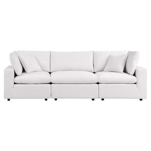 MODWAY Commix Aluminum Overstuffed Outdoor Patio Couch with White Cushions